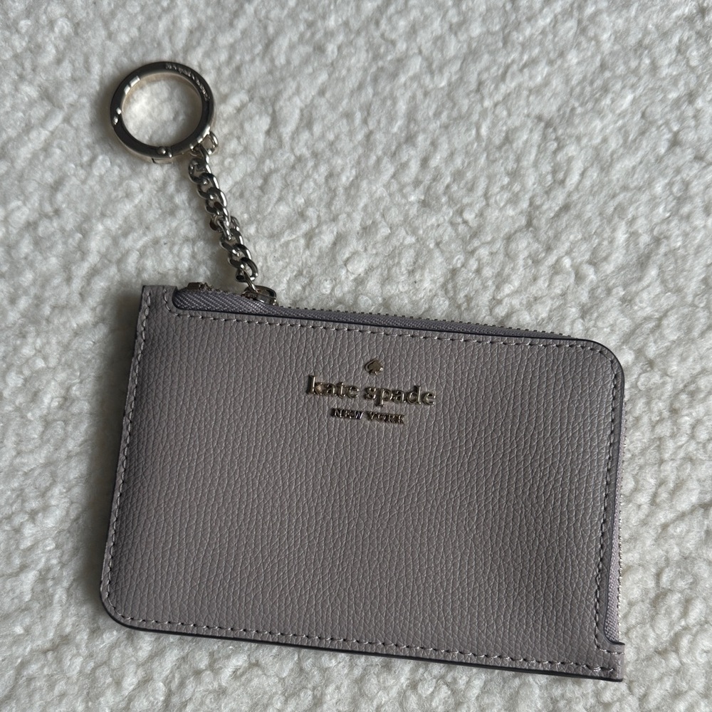 Kate Spade Grey/Beige Leather Zip Card Case Keychain